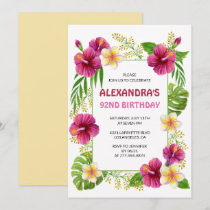 92nd birthday invitations Tropical Floral Pink