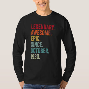 92nd Birthday Legendary Epic Awesome Since October T-Shirt