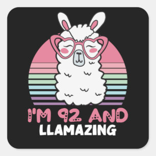 92nd Birthday Llamazing Llama 92 Year Old Birthday Square Sticker