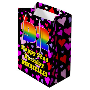 92nd Birthday: Loving Hearts Pattern, Rainbow # 92 Medium Gift Bag
