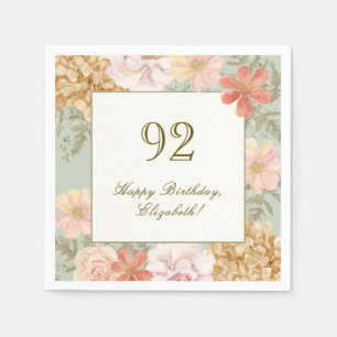 92nd Birthday Napkin Autumn Colour Floral Sage