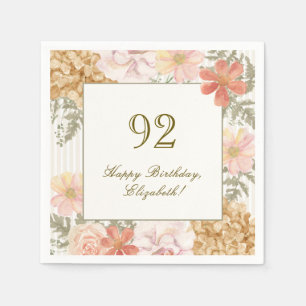 92nd Birthday Napkin Autumn Colour Floral Stripe