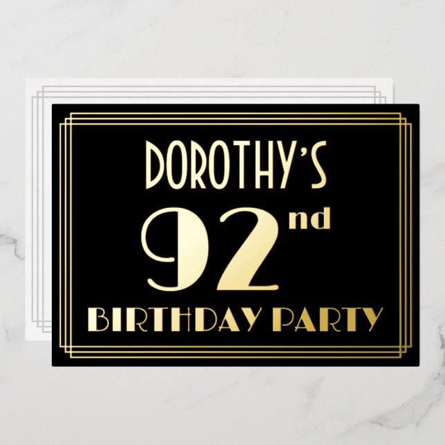92nd Birthday Party: Art Deco Look “92”, w/ Name (Front/Back)