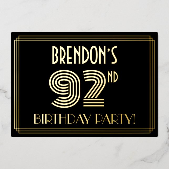 92nd Birthday Party — Art Deco Style “92” + Name (Front)