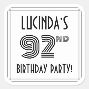 92nd Birthday Party: Art Deco Style + Custom Name Square Sticker