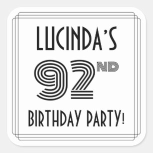 92nd Birthday Party: Art Deco Style + Custom Name Square Sticker