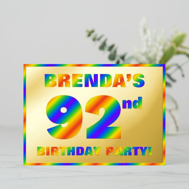 92nd Birthday Party — Fun, Rainbow Spectrum “92” (Standing Front)