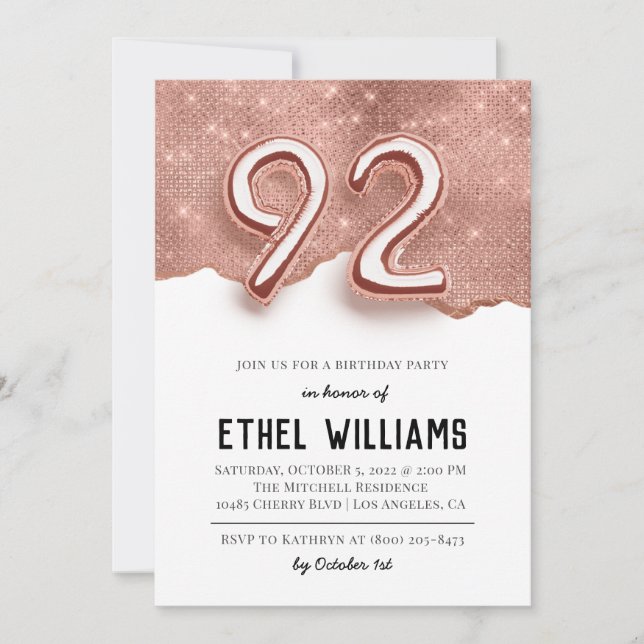 92nd Birthday Party Invitation (Front)