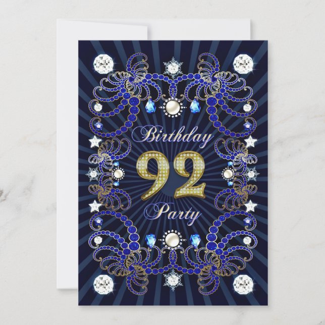 92nd birthday party invite with masses of jewels (Front)