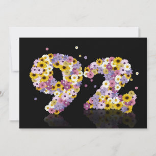 92nd Birthday party, with flowered letters Invitation