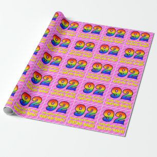 92nd Birthday: Pink Stripes & Hearts, Rainbow # 92 Wrapping Paper