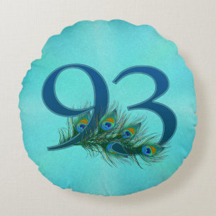 93 Peacock Feather Birthday Anniversary Elegant Round Cushion
