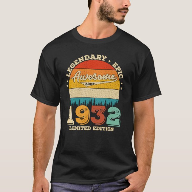 93 Year Old 1932 Awesome Since 93rd Birthday Gift T-Shirt (Front)