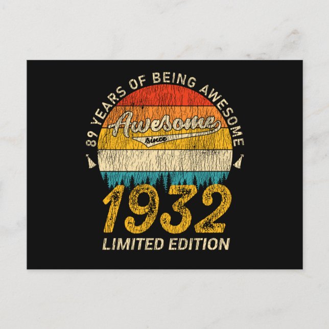 93 Year Old Bday 1932 Awesome 93rd Birthday Gift Postcard (Front)