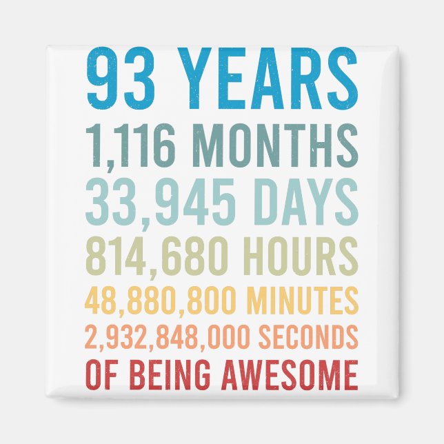 93 Years 1116 Months Being Awesome Birthday Gift Magnet (Front)