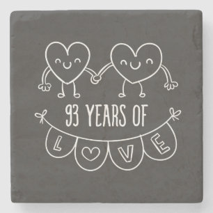 93rd Anniversary Gift Chalk Hearts Stone Coaster