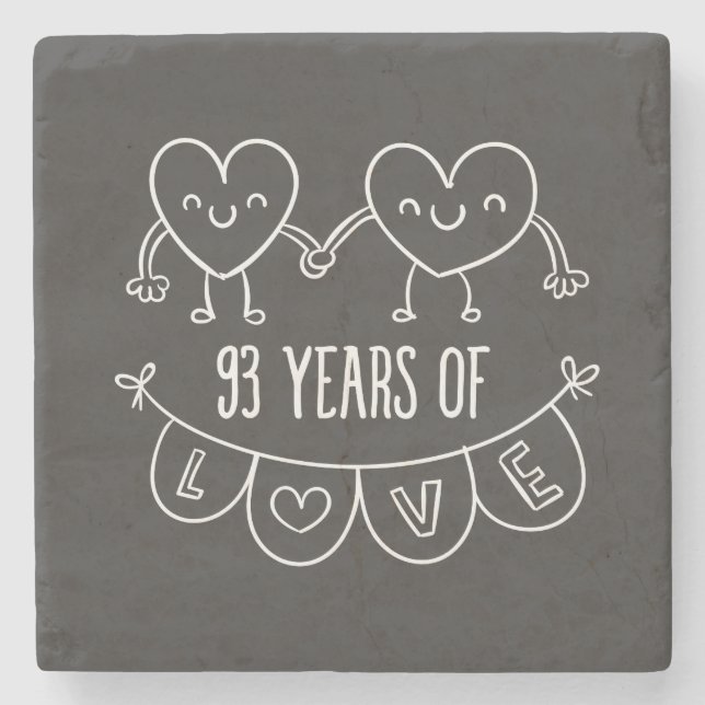 93rd Anniversary Gift Chalk Hearts Stone Coaster (Front)