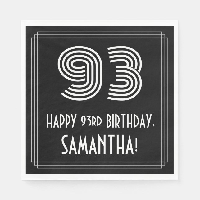93rd Birthday: Art Deco Inspired Look "93" + Name Napkin (Front)