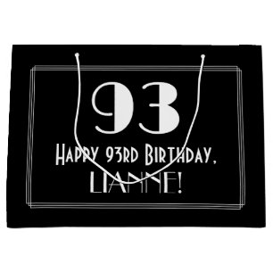 93rd Birthday: Art Deco Inspired Style "93", Name Large Gift Bag