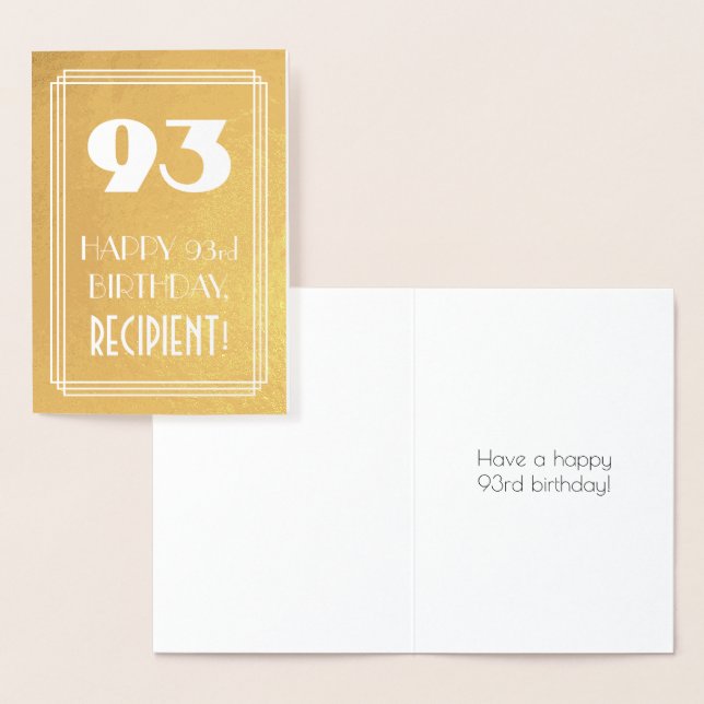 93rd Birthday ~ Art Deco Style "93" & Custom Name Foil Card (Display)