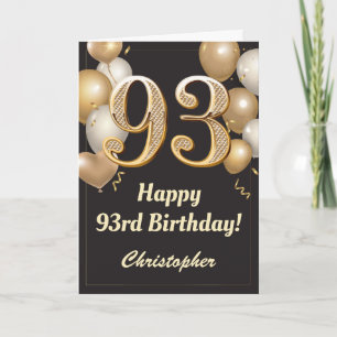 93rd Birthday Black and Gold Balloons Confetti Card