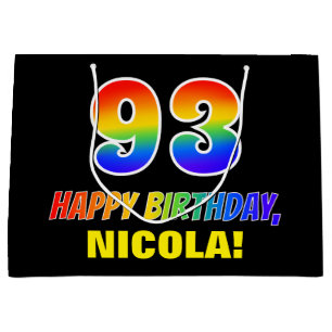 93rd Birthday: Bold, Fun, Simple, Rainbow 93 Large Gift Bag