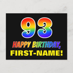 93rd Birthday: Bold, Fun, Simple, Rainbow 93 Postcard