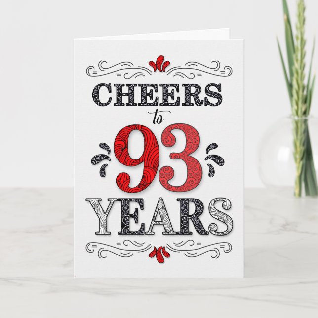 93rd Birthday Cheers in Red White Black Pattern Card (Front)