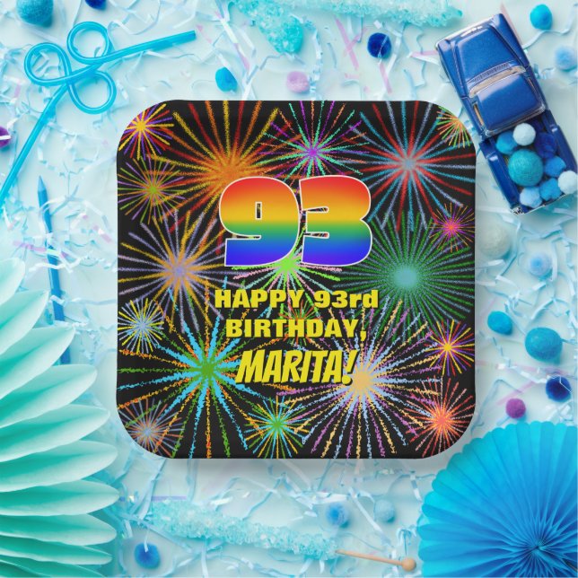 93rd Birthday: Colourful, Fun Celebratory Firework Paper Plate (Party)