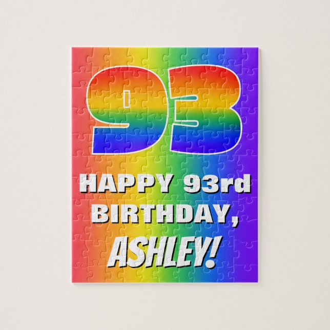 93rd Birthday: Colourful, Fun Rainbow Pattern # 93 Jigsaw Puzzle (Vertical)