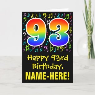 93rd Birthday: Colourful Music Symbols + Rainbow 9 Card