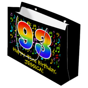 93rd Birthday - Colourful Music Symbols, Rainbow 9 Large Gift Bag