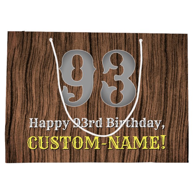 93rd Birthday: Country Western Inspired Look, Name Large Gift Bag (Back)