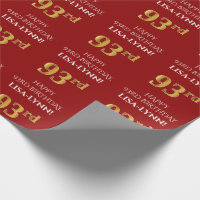93rd Birthday: Elegant, Red, Faux Gold Look