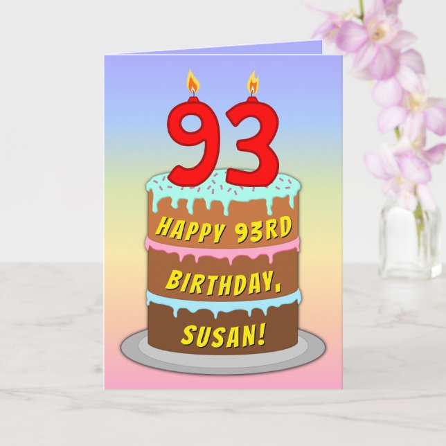 93rd Birthday — Fun Cake & Candles, w/ Custom Name Card (Orchid)