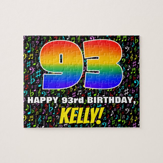93rd Birthday — Fun, Colourful Music Symbols & “93 Jigsaw Puzzle (Horizontal)