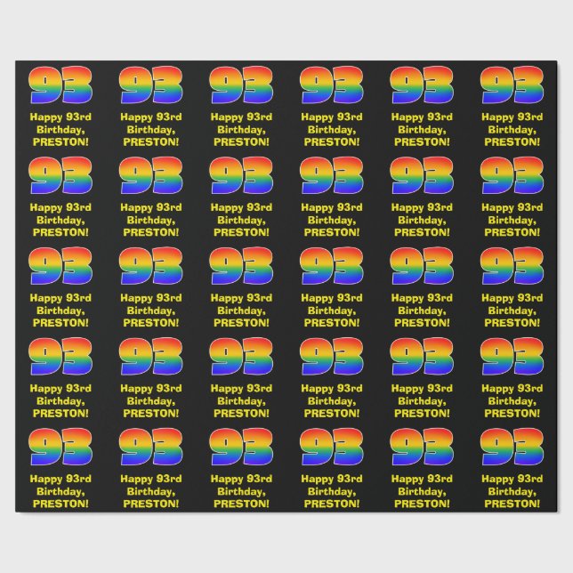 93rd Birthday: Fun, Colourful Rainbow Inspired # 9 Wrapping Paper (Seam)