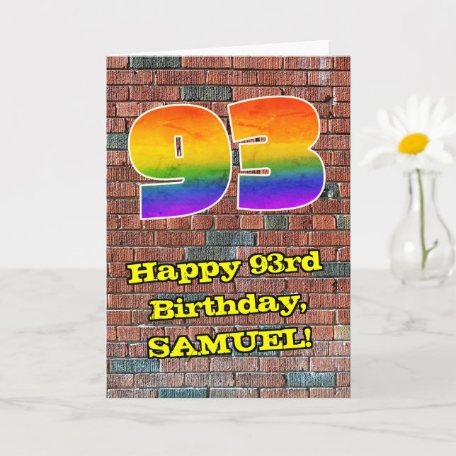 93rd Birthday: Fun Graffiti-Inspired Rainbow 93 Card (Small Plant)