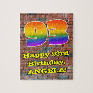 93rd Birthday: Fun Graffiti-Inspired Rainbow 93 Jigsaw Puzzle