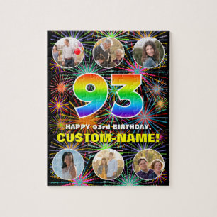 93rd Birthday: Fun Rainbow #, Custom Name + Photos Jigsaw Puzzle