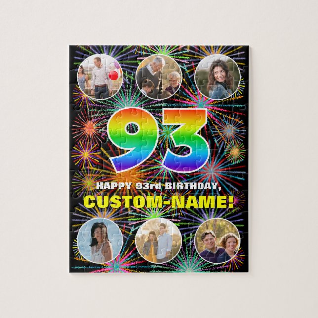 93rd Birthday: Fun Rainbow #, Custom Name + Photos Jigsaw Puzzle (Vertical)