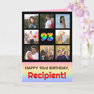 93rd Birthday: Fun Rainbow #, Custom Photos + Name Card