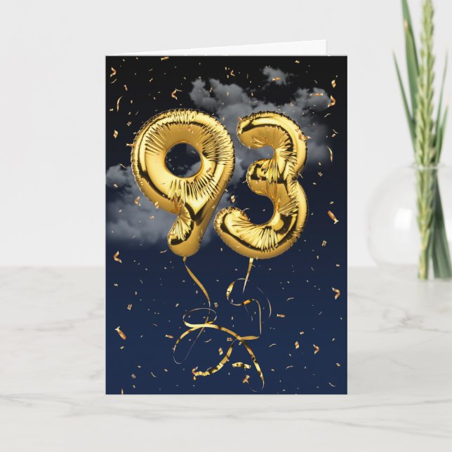 93rd Birthday Gold Mylar Balloon and Confetti Card (Front)