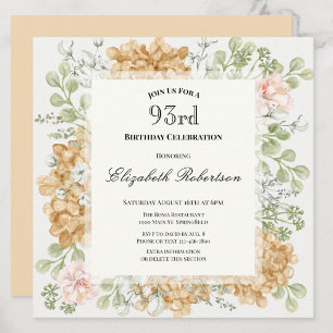 93rd Birthday Invitation in Elegant Autumn Colours