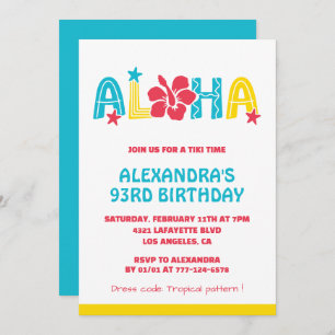 93rd birthday invitations Tropical Aloha Hawaiian