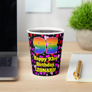 93rd Birthday: Loving Hearts Pattern, Rainbow 93 Paper Cups