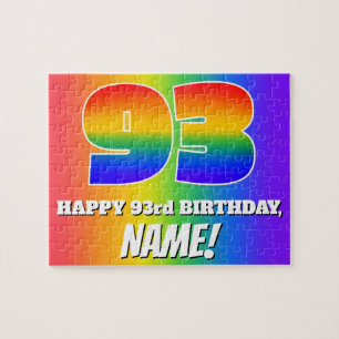 93rd Birthday — Multicolored Rainbow Pattern “93” Jigsaw Puzzle