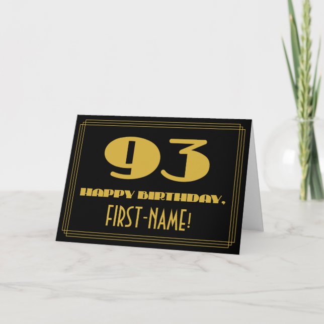 93rd Birthday: Name + Art Deco Inspired Look "93" Card (Front)