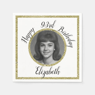 93rd Birthday Napkins Custom Photo White and Gold