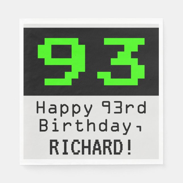 93rd Birthday - Nerdy / Geeky Style "93" & Name Napkin (Front)
